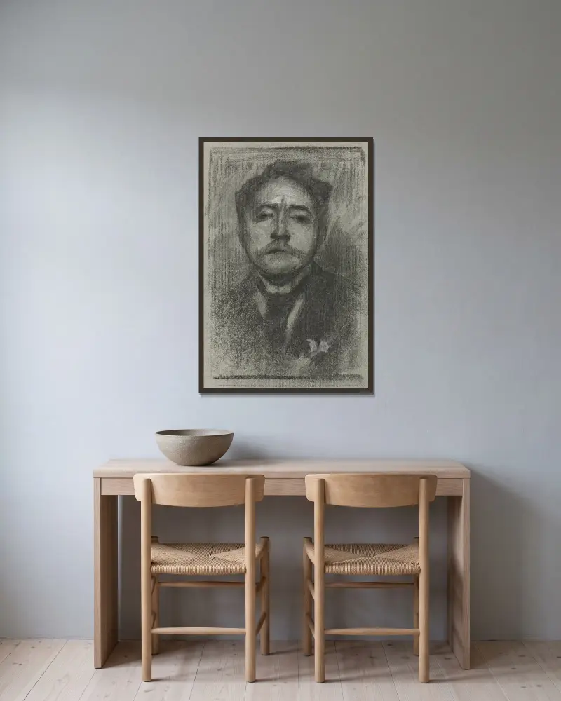 Porträtt av Jean Ajalbert av Eugène Carriere inramad på en vägg