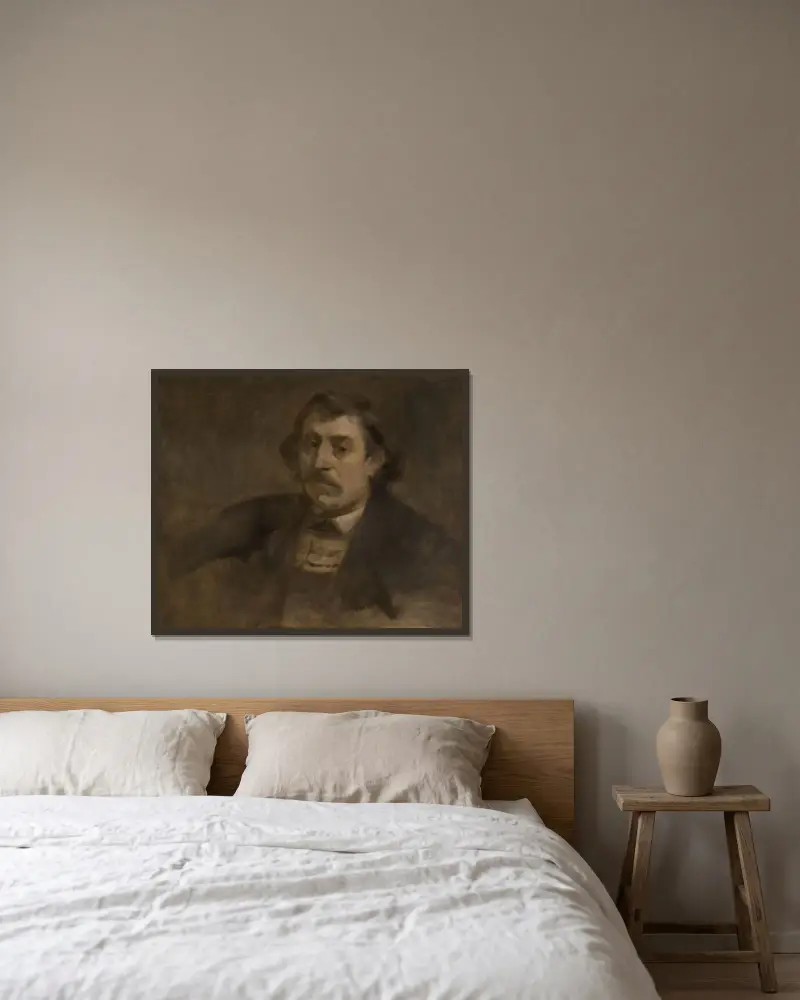 Porträtt av Paul Gauguin av Eugène Carriere inramad på en vägg