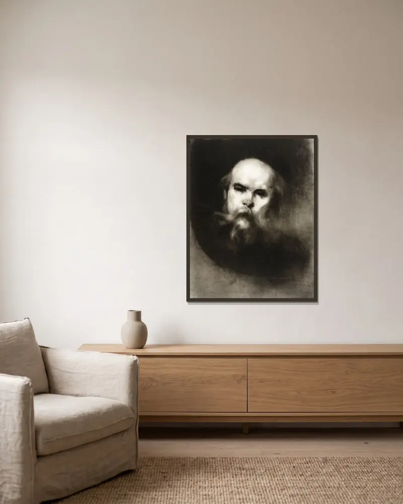 Porträtt av Paul Verlaine av Eugène Carriere inramad på en vägg