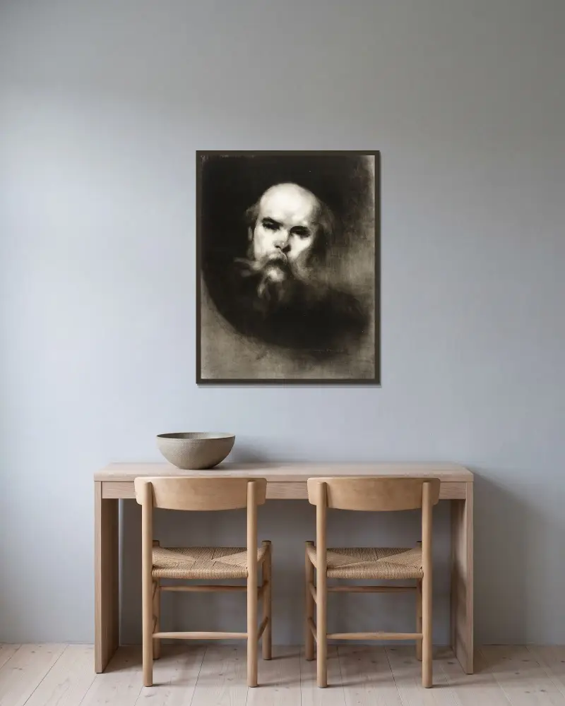Porträtt av Paul Verlaine av Eugène Carriere inramad på en vägg