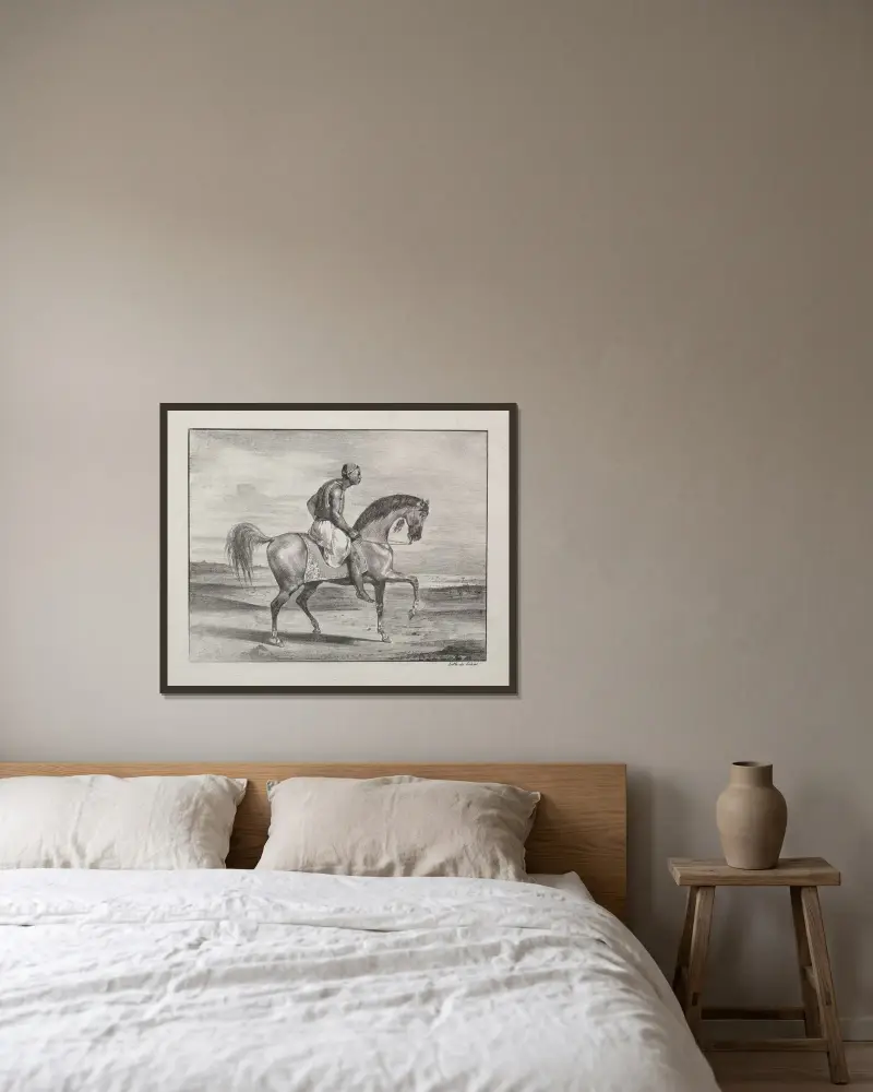 African on Horseback av Eugène Delacroix inramad på en vägg