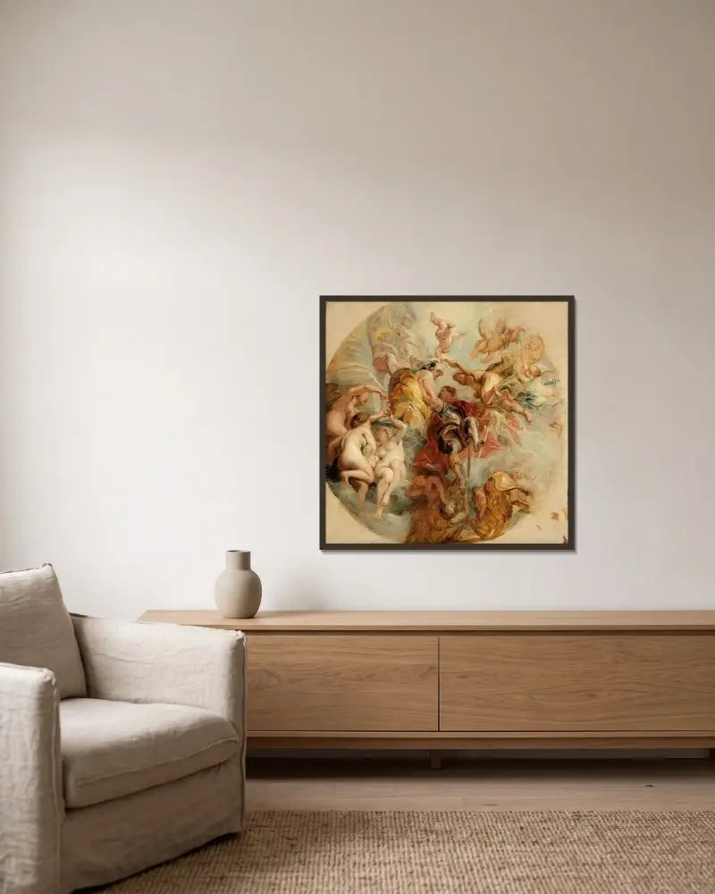 Hertig av Buckinghams apoteos av Eugène Delacroix inramad på en vägg