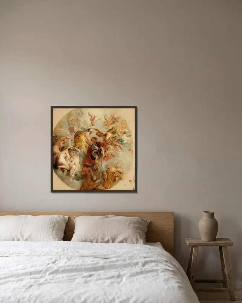Hertig av Buckinghams apoteos av Eugène Delacroix inramad på en vägg
