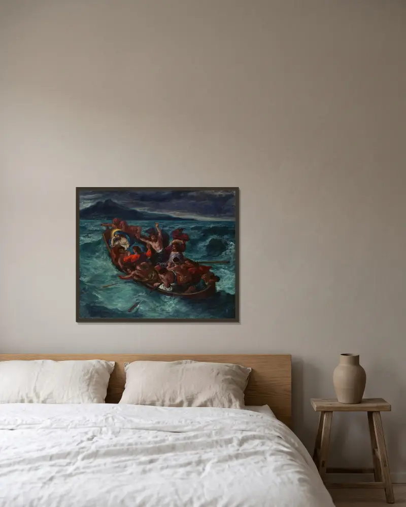 Christ Asleep during the Tempest av Eugène Delacroix inramad på en vägg