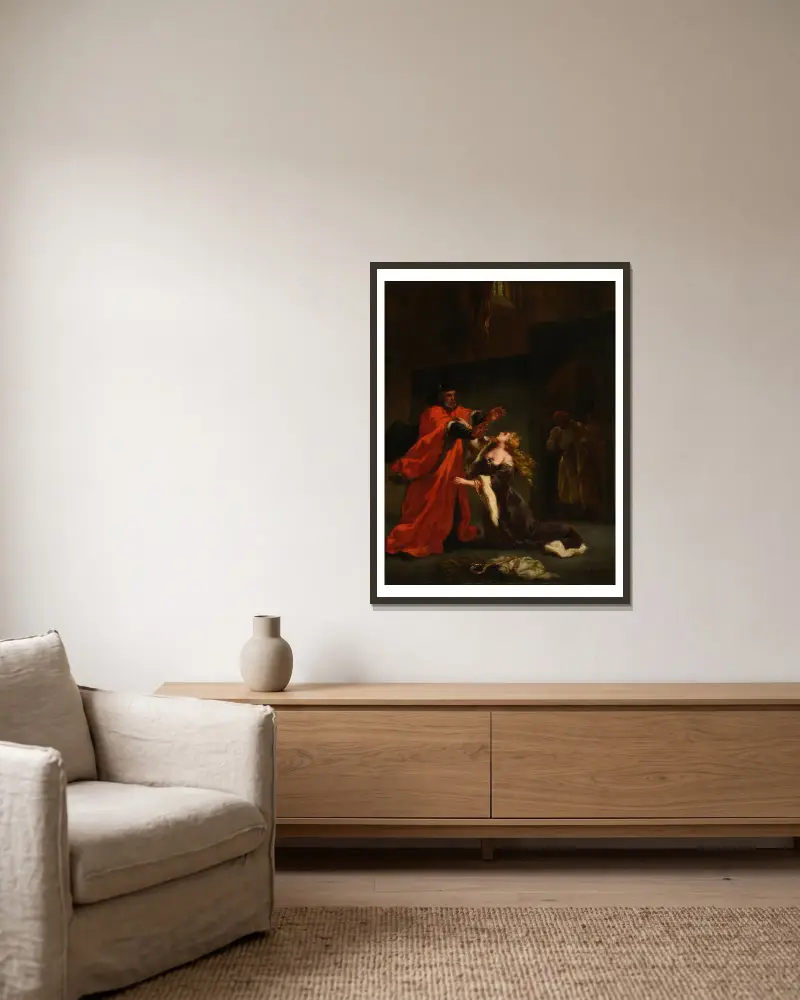 Desdémone maudite par son père av Eugène Delacroix inramad på en vägg