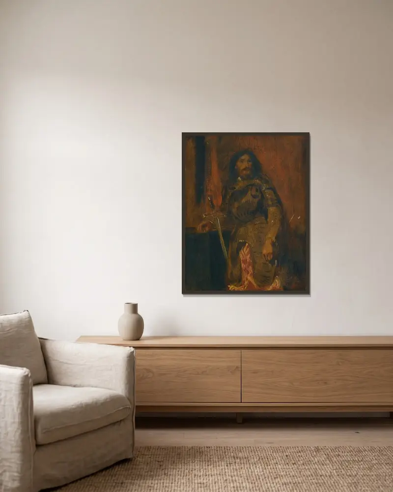 Etude De Vicentini en Armure av Eugène Delacroix inramad på en vägg