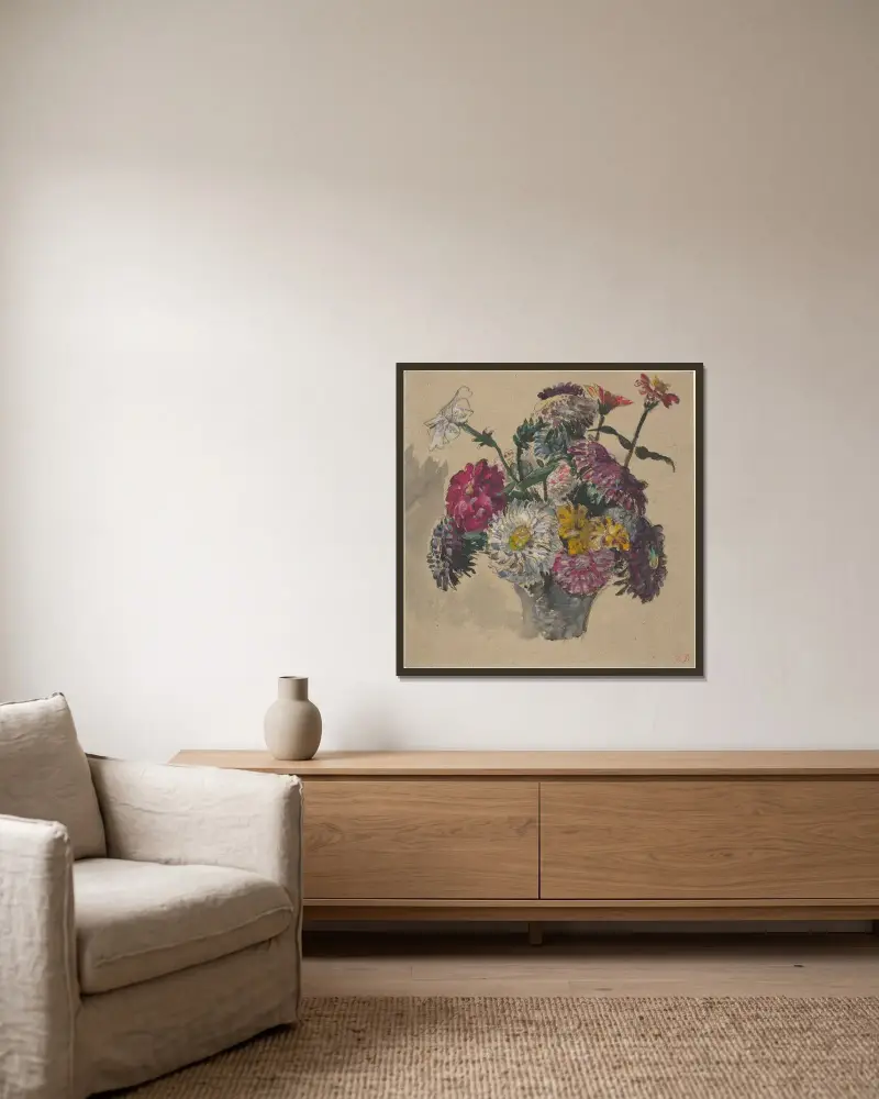 Blumen von Eugène Delacroix gerahmt an einer Wand