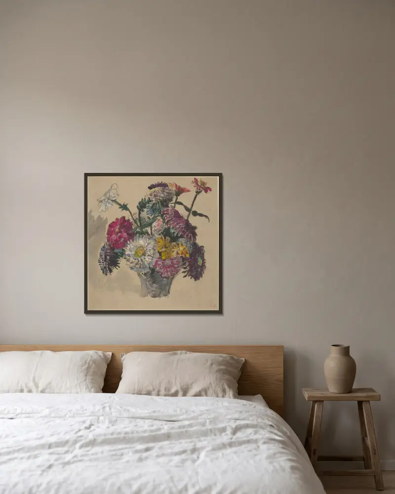 Blumen von Eugène Delacroix gerahmt an einer Wand