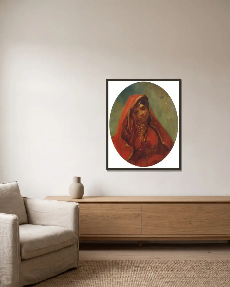 Halbfigur einer Marokkanerin von Eugène Delacroix gerahmt an einer Wand
