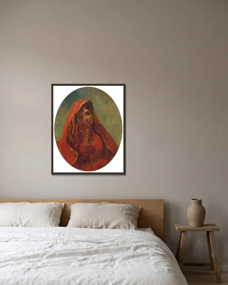 Halbfigur einer Marokkanerin von Eugène Delacroix gerahmt an einer Wand