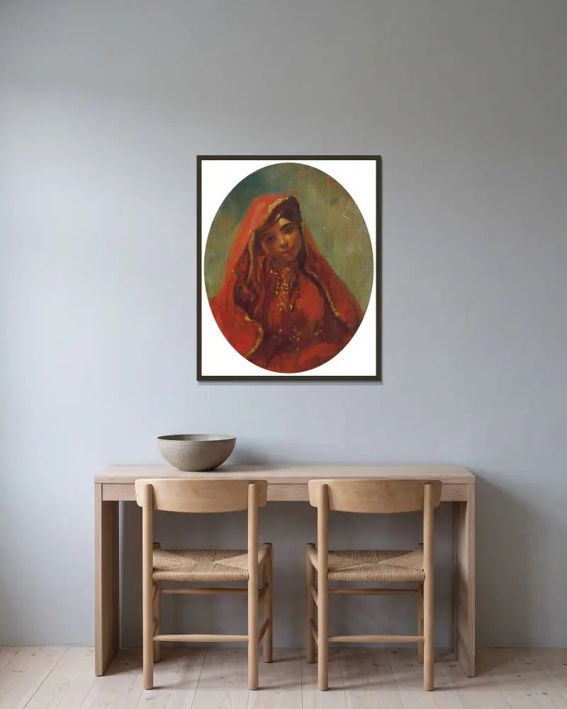 Halbfigur einer Marokkanerin von Eugène Delacroix gerahmt an einer Wand
