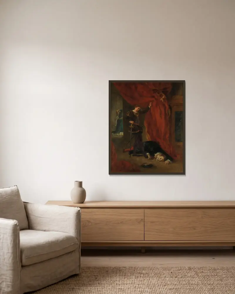 Hamlet przed ciałem Poloniusza, Eugène Delacroix w ramie na ścianie