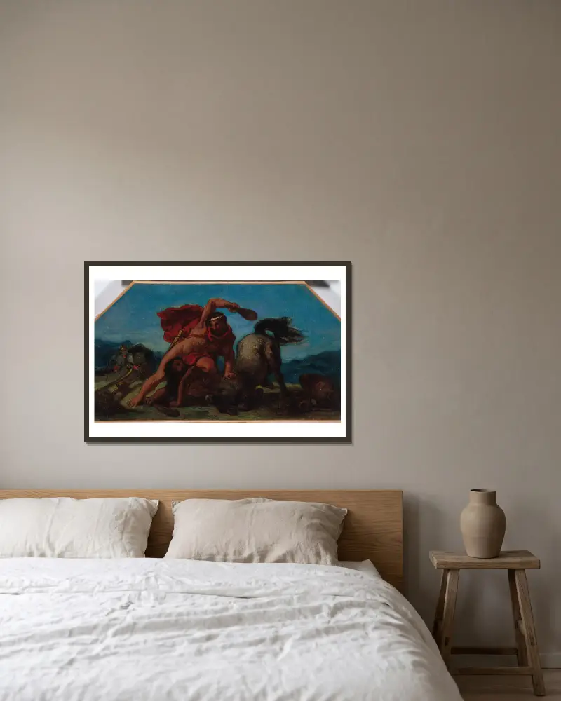 Hercule tuant le centaure Nessus av Eugène Delacroix inramad på en vägg