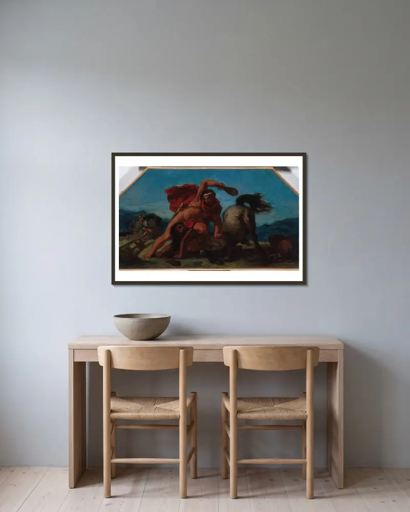 Hercule tuant le centaure Nessus av Eugène Delacroix inramad på en vägg