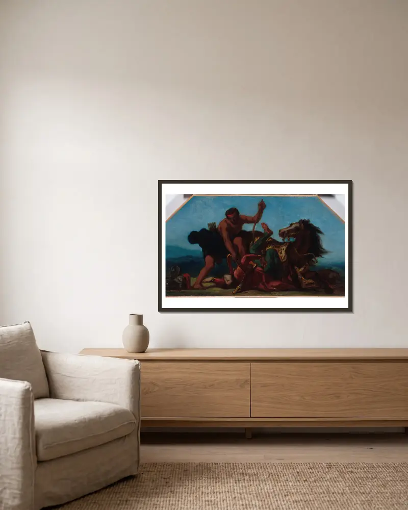Hercule vainqueur d’Hippolyte, reine des Amazones av Eugène Delacroix inramad på en vägg