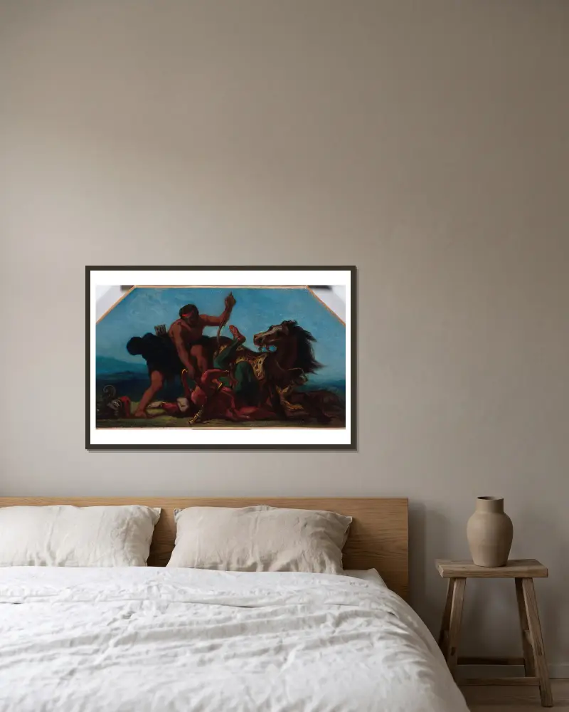 Hercule vainqueur d’Hippolyte, reine des Amazones av Eugène Delacroix inramad på en vägg