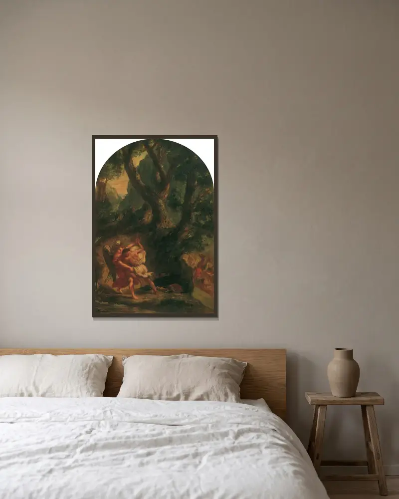 Jakob ringt mit dem Engel av Eugène Delacroix inramad på en vägg