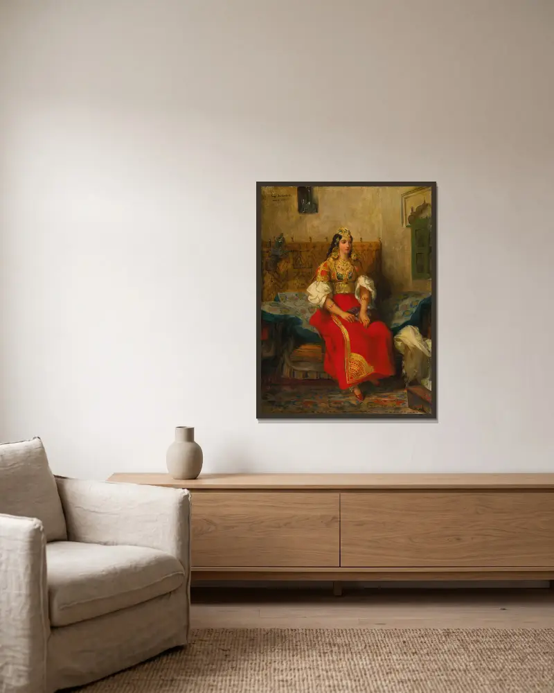 Juive de Tanger en costume d’appart av Eugène Delacroix inramad på en vägg
