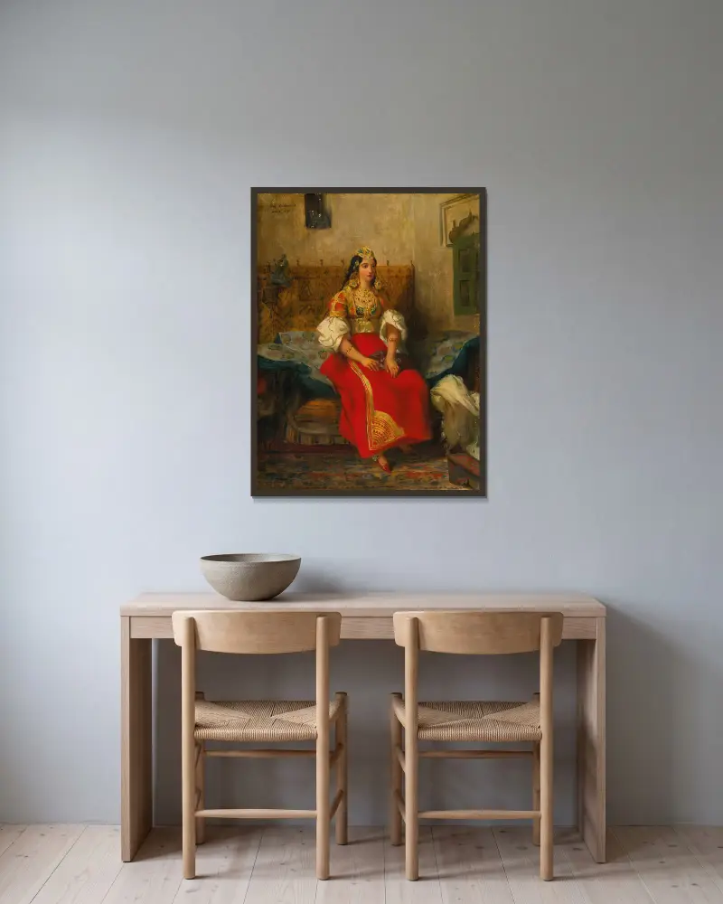 Juive de Tanger en costume d’appart av Eugène Delacroix inramad på en vägg