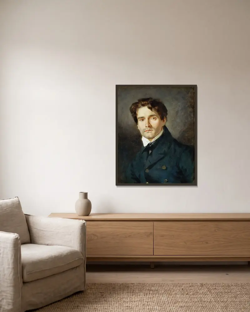 Porträt von Léon Riesener von Eugène Delacroix gerahmt an einer Wand