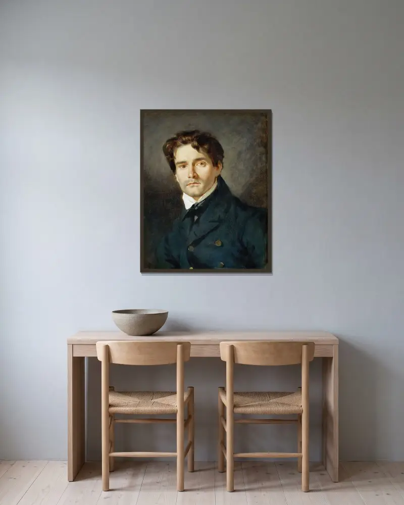 Porträt von Léon Riesener von Eugène Delacroix gerahmt an einer Wand