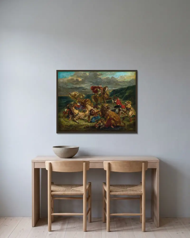 Polowanie na lwy, Eugène Delacroix w ramie na ścianie