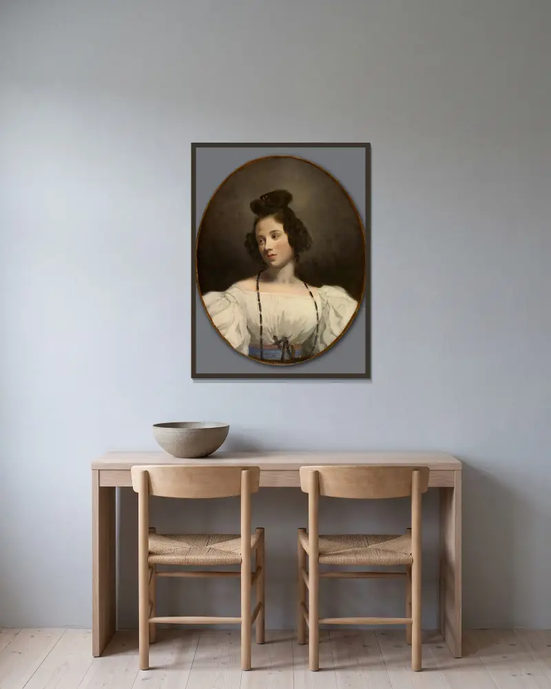 Mlle. Alexandrine-Julie de la Boutraye av Eugène Delacroix inramad på en vägg