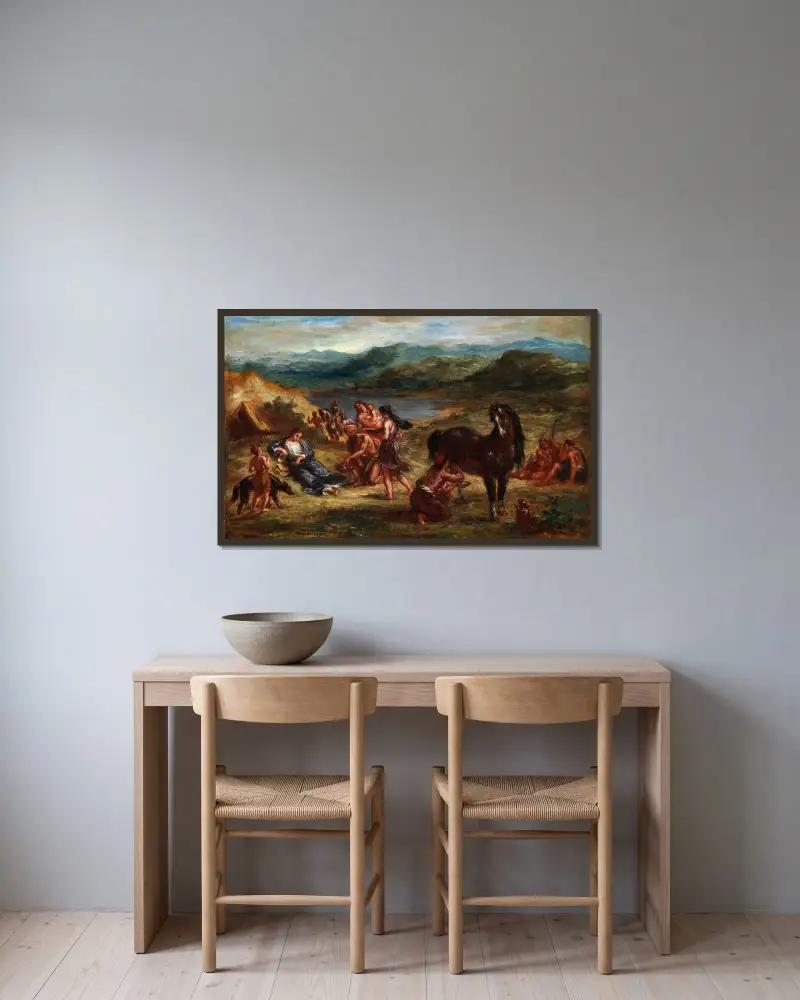 Ovid Among The Scythians av Eugène Delacroix inramad på en vägg