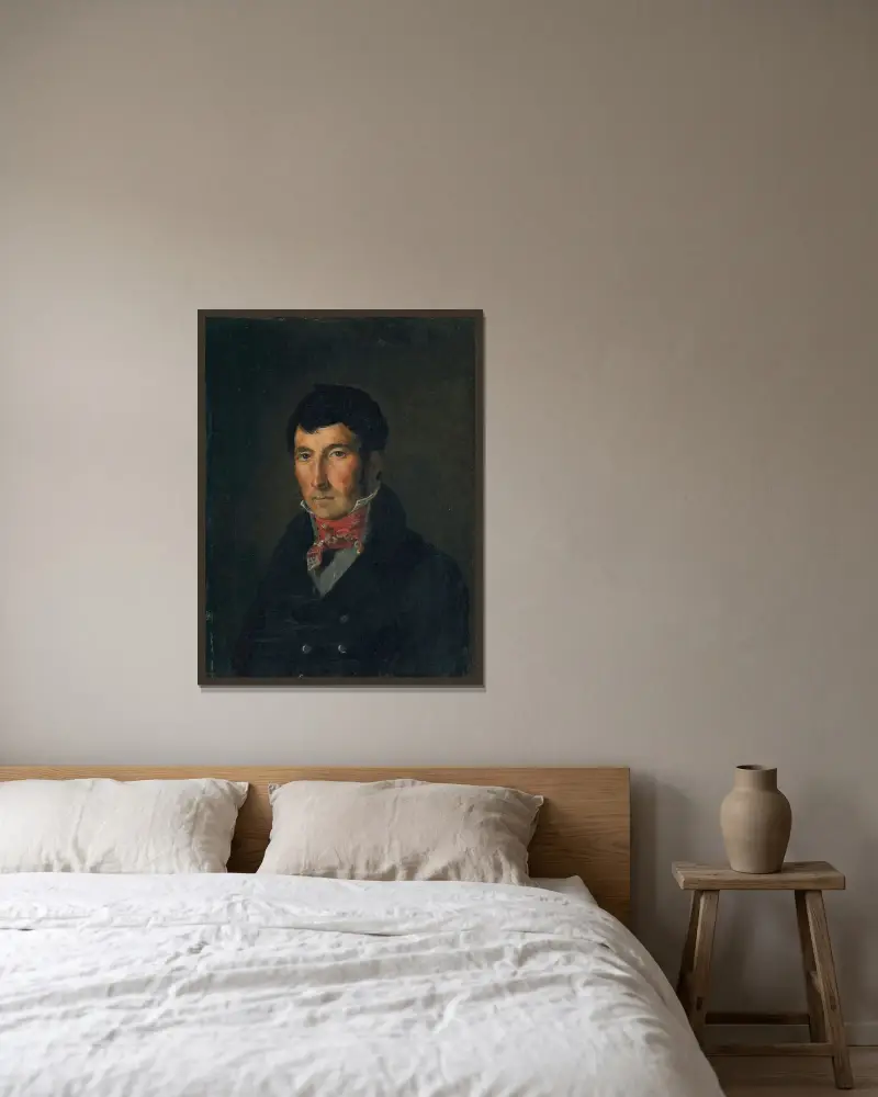 Portrait de Fougerat av Eugène Delacroix inramad på en vägg