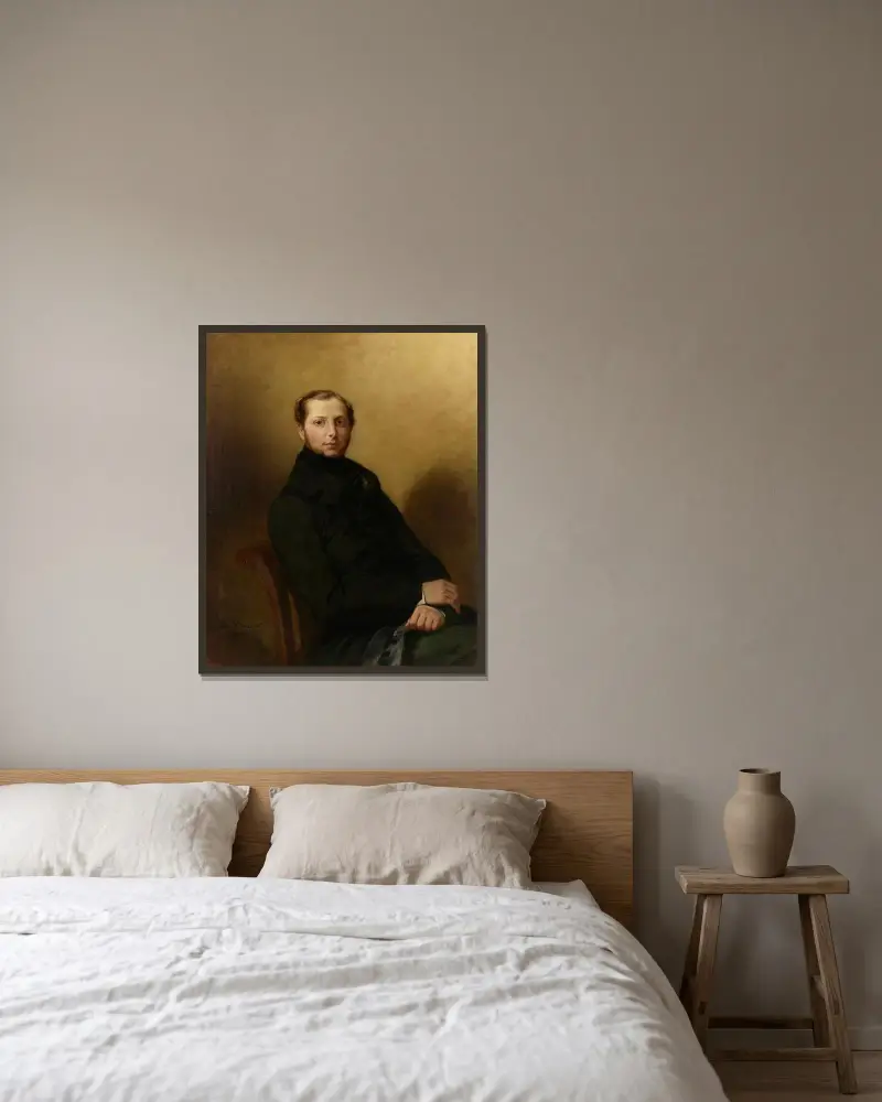 Portrait of Count Charles de Mornay av Eugène Delacroix inramad på en vägg