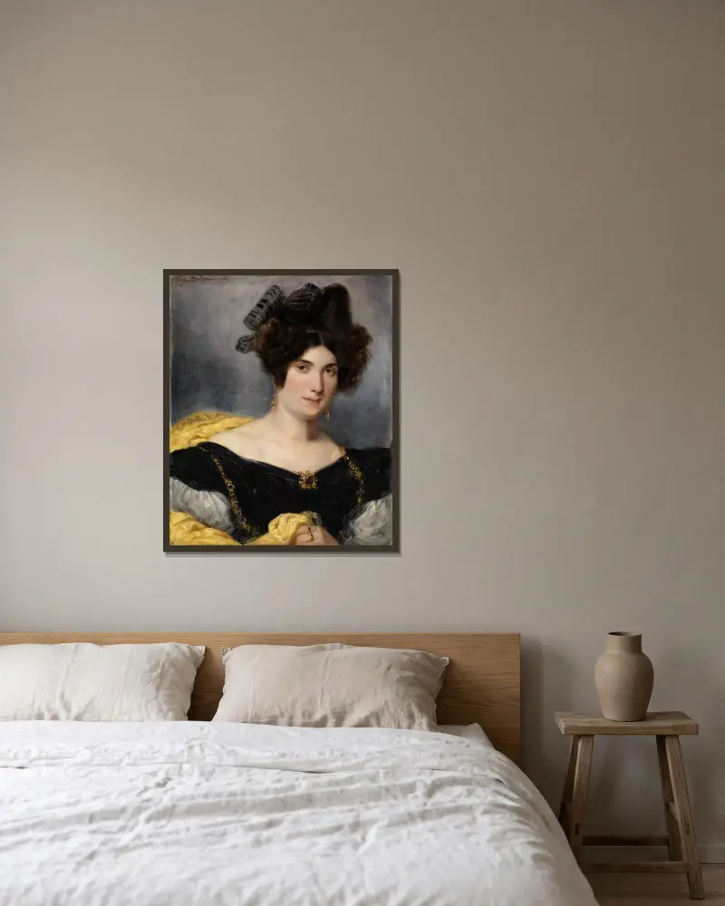 Portrait of Madame François Simon av Eugène Delacroix inramad på en vägg