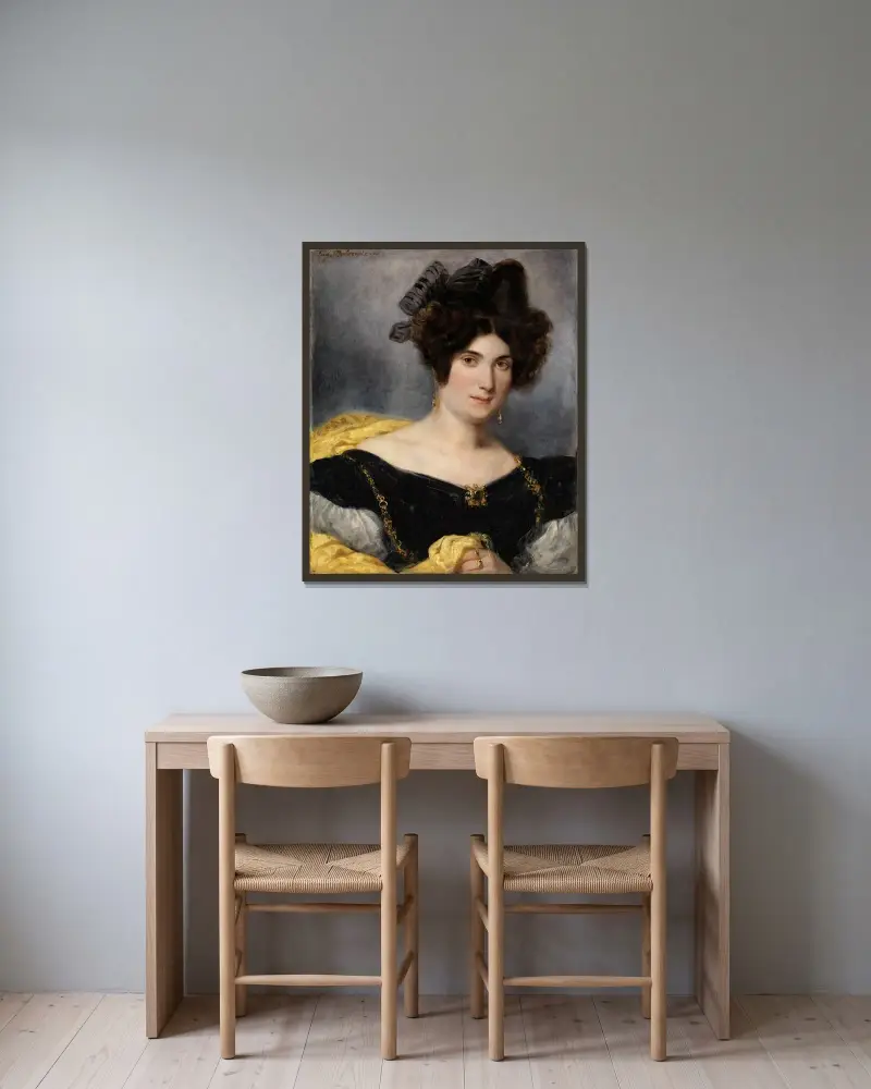 Portrait of Madame François Simon av Eugène Delacroix inramad på en vägg