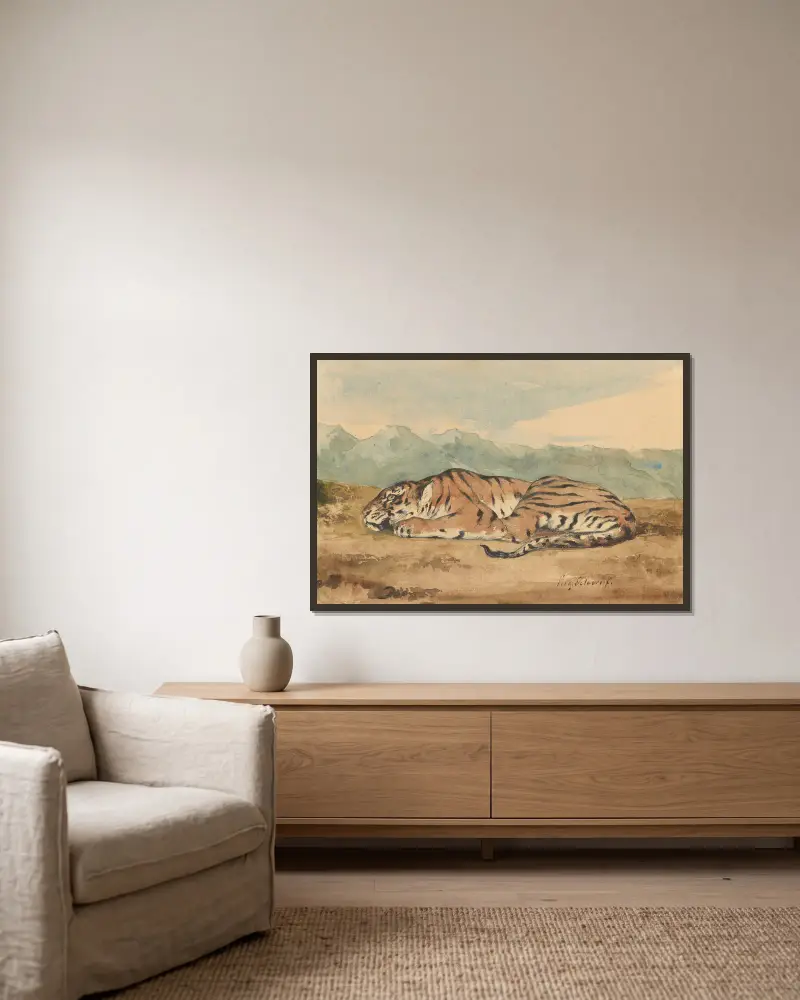 Königstiger – Nr. 1 von Eugène Delacroix gerahmt an einer Wand
