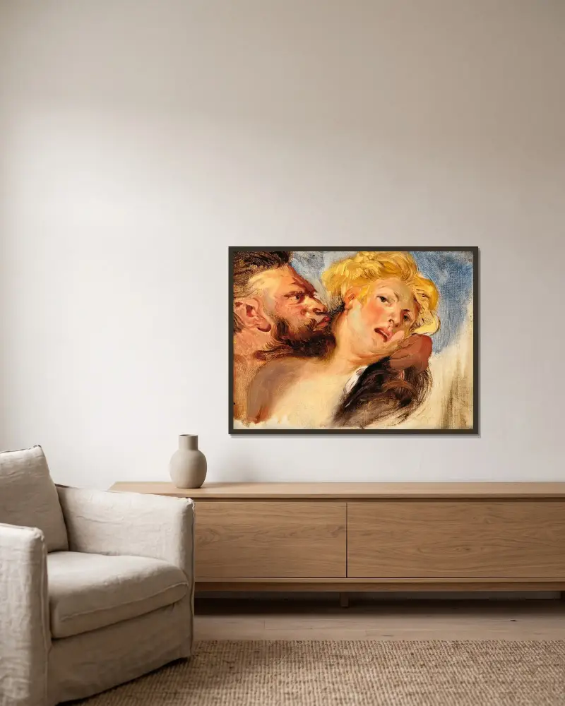 Satyr Embracing A Nymph, After Peter-Paul Rubens av Eugène Delacroix inramad på en vägg