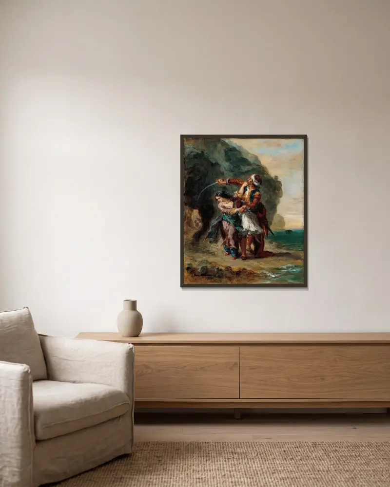 Selim and Zuleika av Eugène Delacroix inramad på en vägg