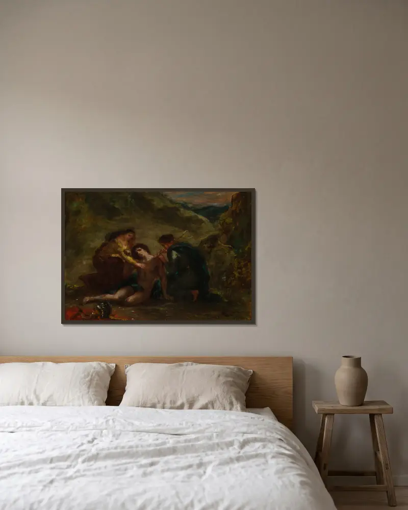 St. Sebastian with St. Irene and Attendant av Eugène Delacroix inramad på en vägg