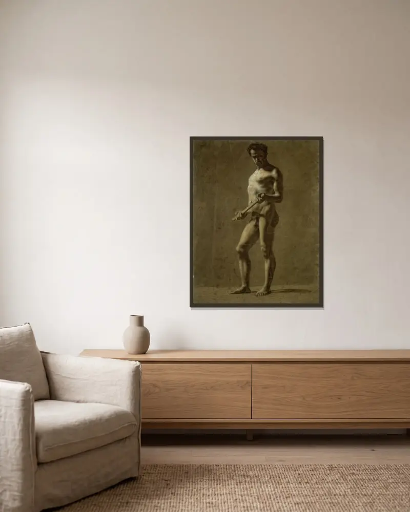 Standing Academic Male Nude av Eugène Delacroix inramad på en vägg
