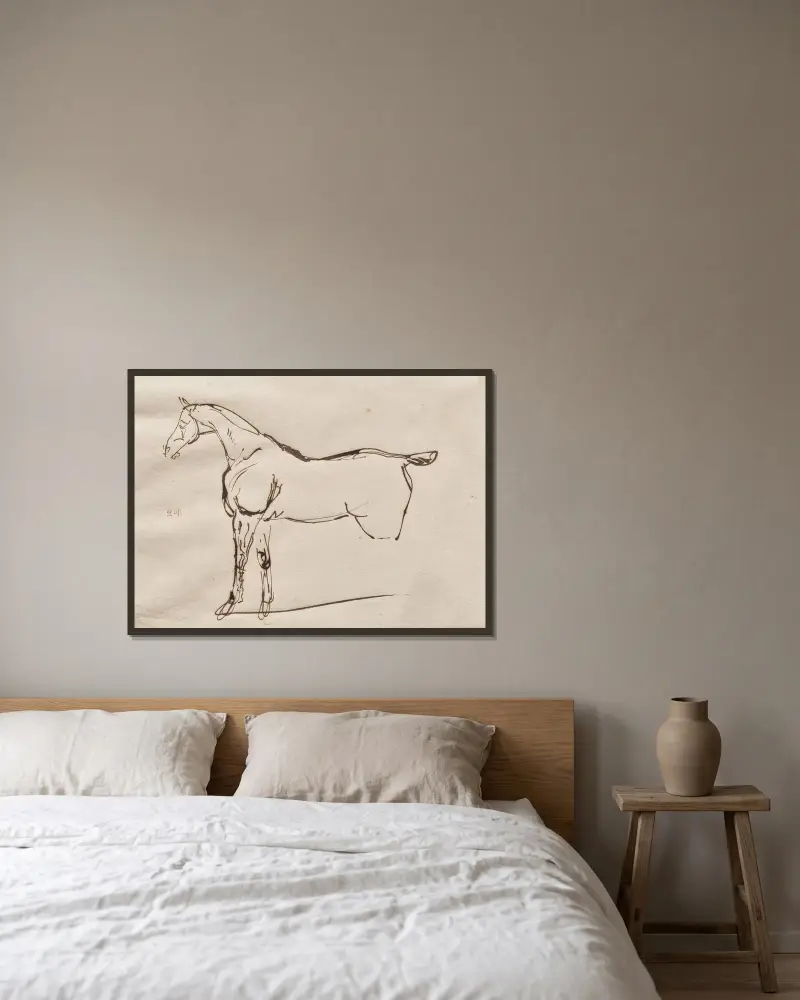 Study of a Horse av Eugène Delacroix inramad på en vägg