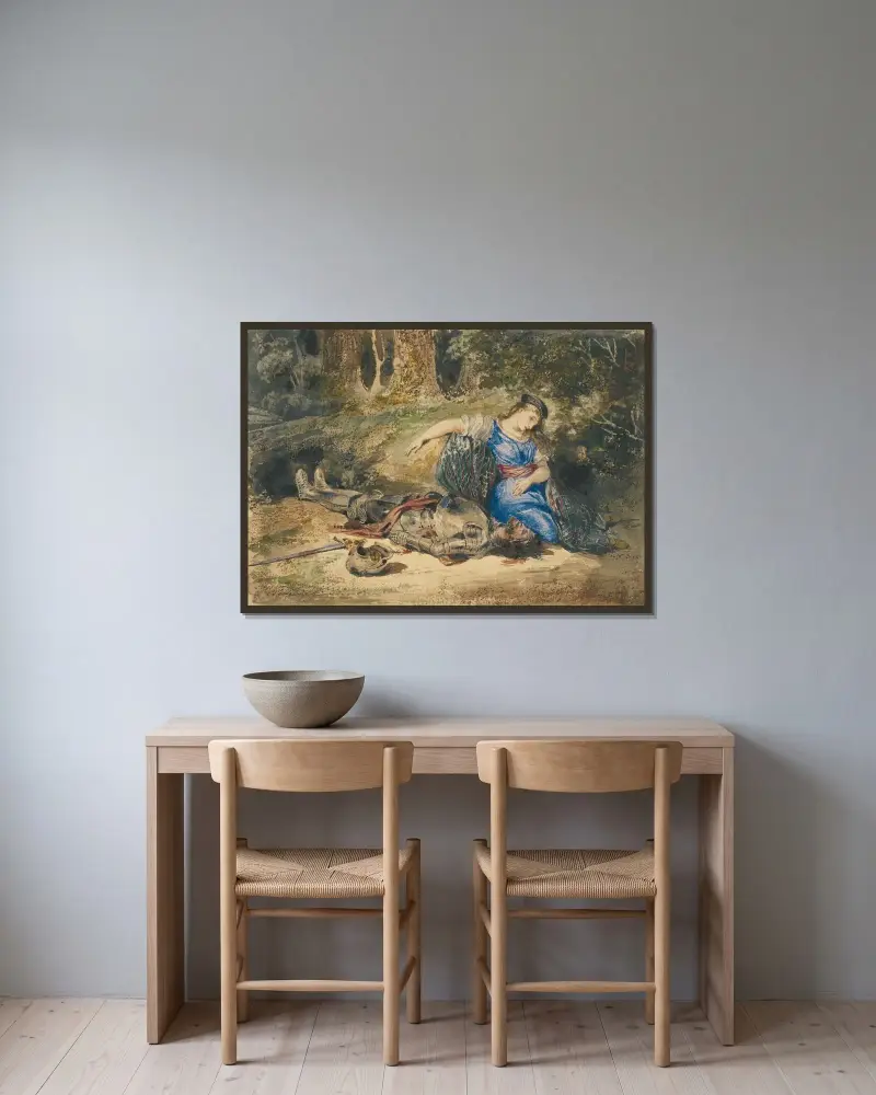 The Death of Lara av Eugène Delacroix inramad på en vägg