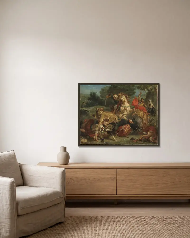 Polowanie na lwy, 1855, Eugène Delacroix w ramie na ścianie