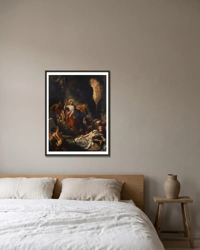 The Raising Of Lazarus av Eugène Delacroix inramad på en vägg