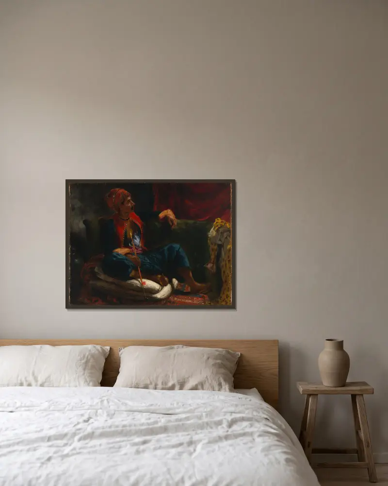 Der Raucher von Eugène Delacroix gerahmt an einer Wand