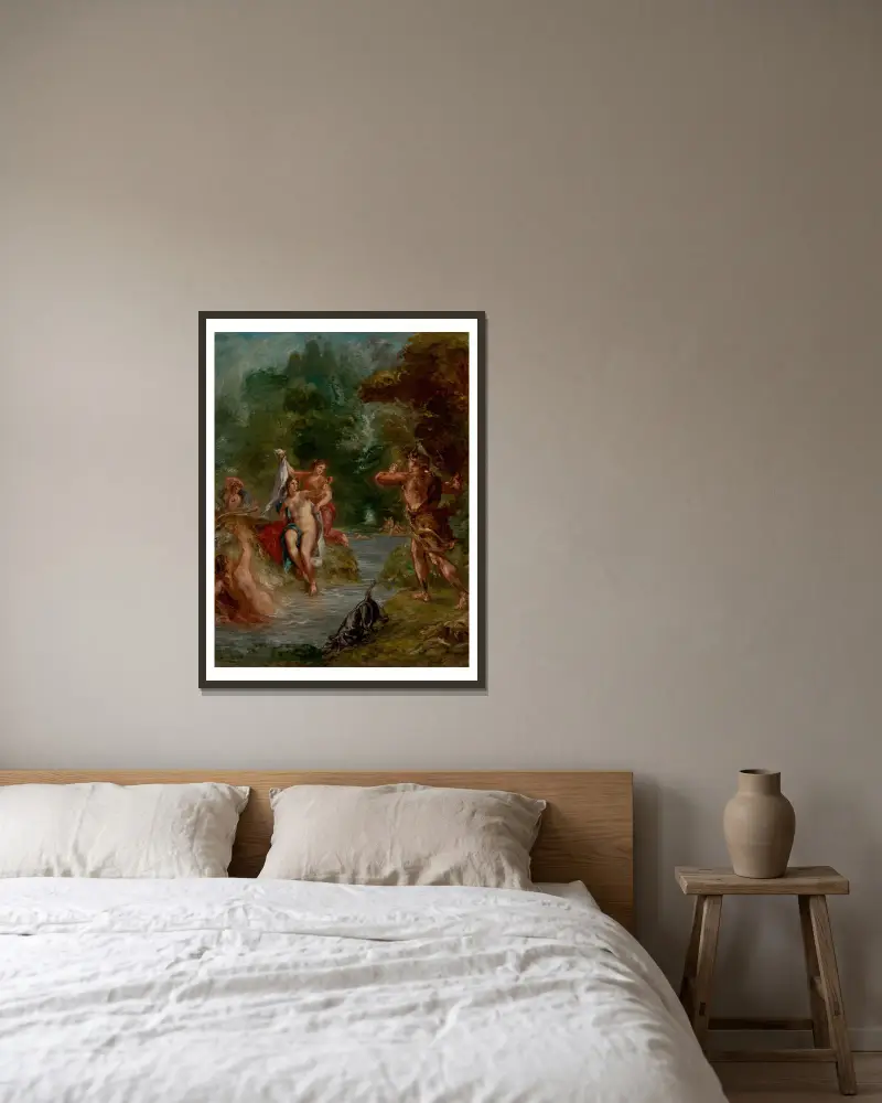 The Summer – Diana surprised by Actaeon av Eugène Delacroix inramad på en vägg