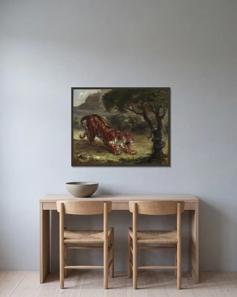 Tygr a had, Eugène Delacroix v rámu na stěně