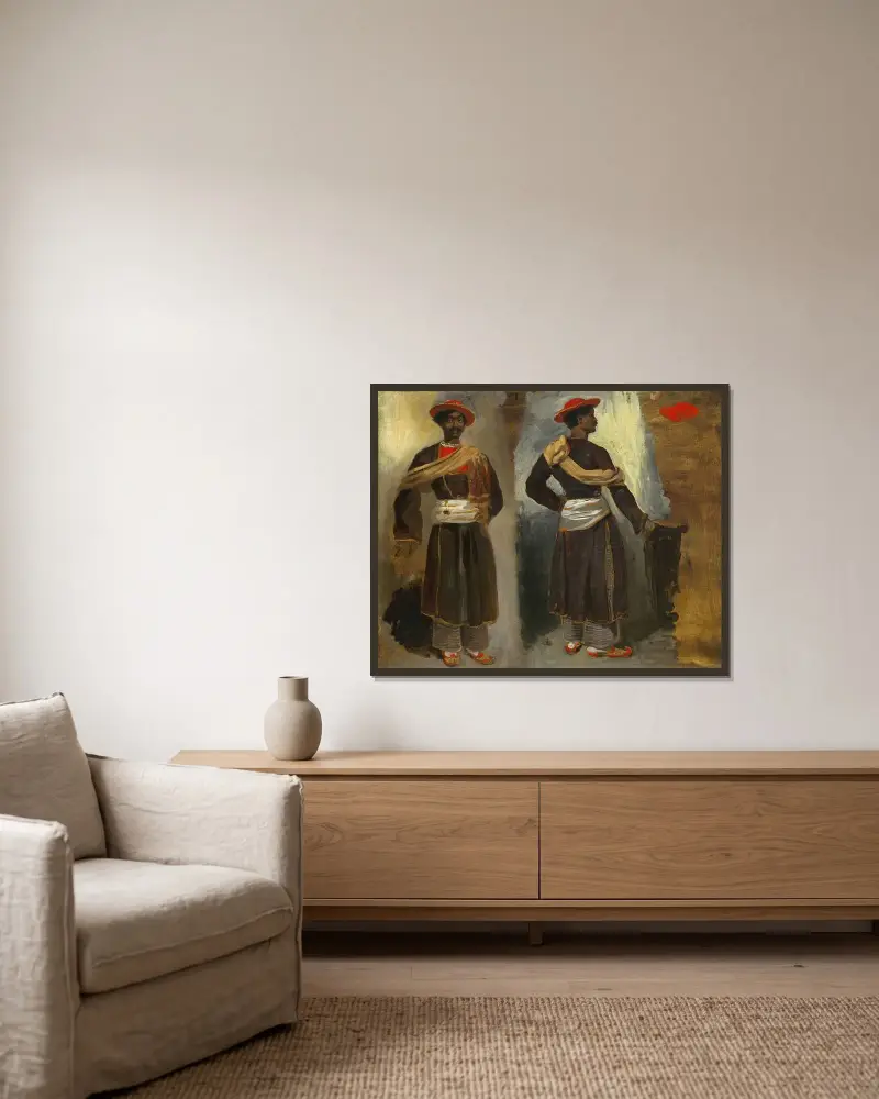 Two Studies of a Standing Indian from Calcutta av Eugène Delacroix inramad på en vägg