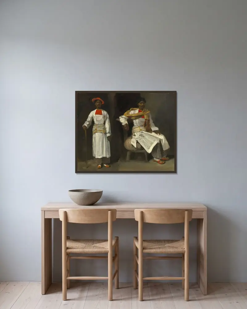 Two Studies of an Indian from Calcutta,Seated and Standing av Eugène Delacroix inramad på en vägg