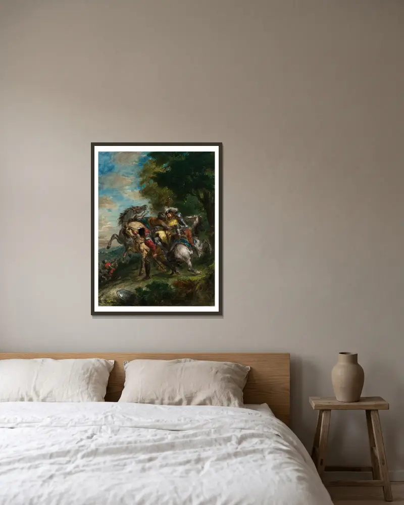 Weislingen Captured by Götz’s Men av Eugène Delacroix inramad på en vägg