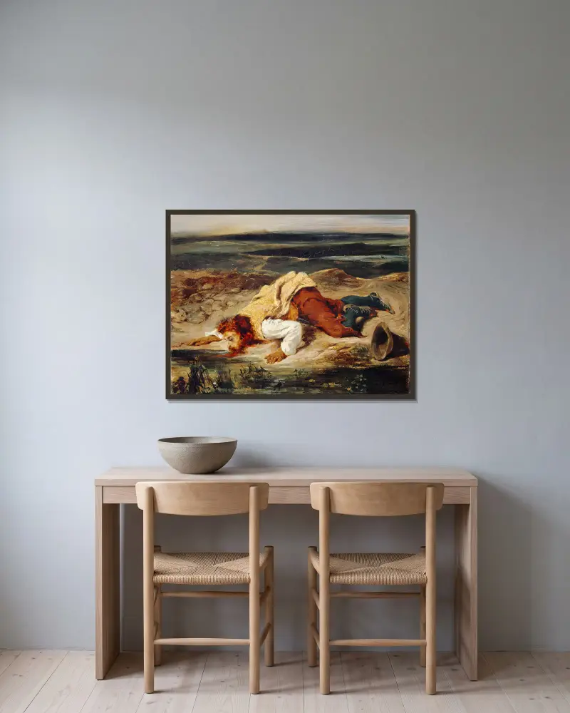 Verwundeter Räuber (römischer Hirte) von Eugène Delacroix gerahmt an einer Wand