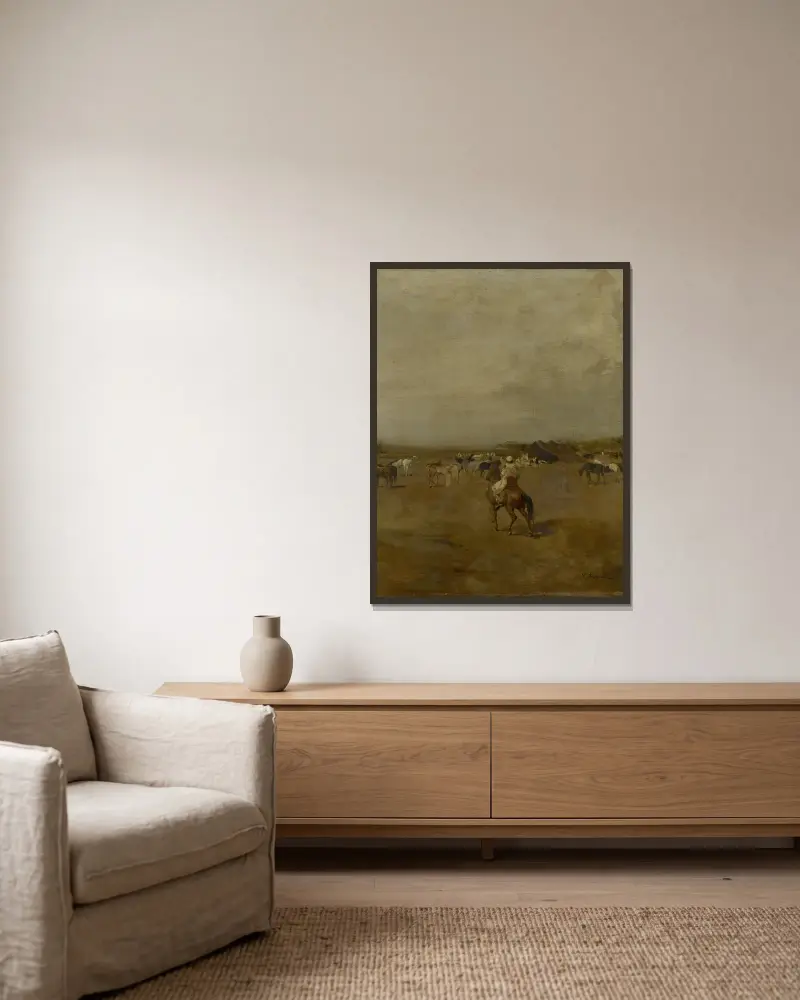 Arabisches Lager von Eugène Fromentin gerahmt an einer Wand