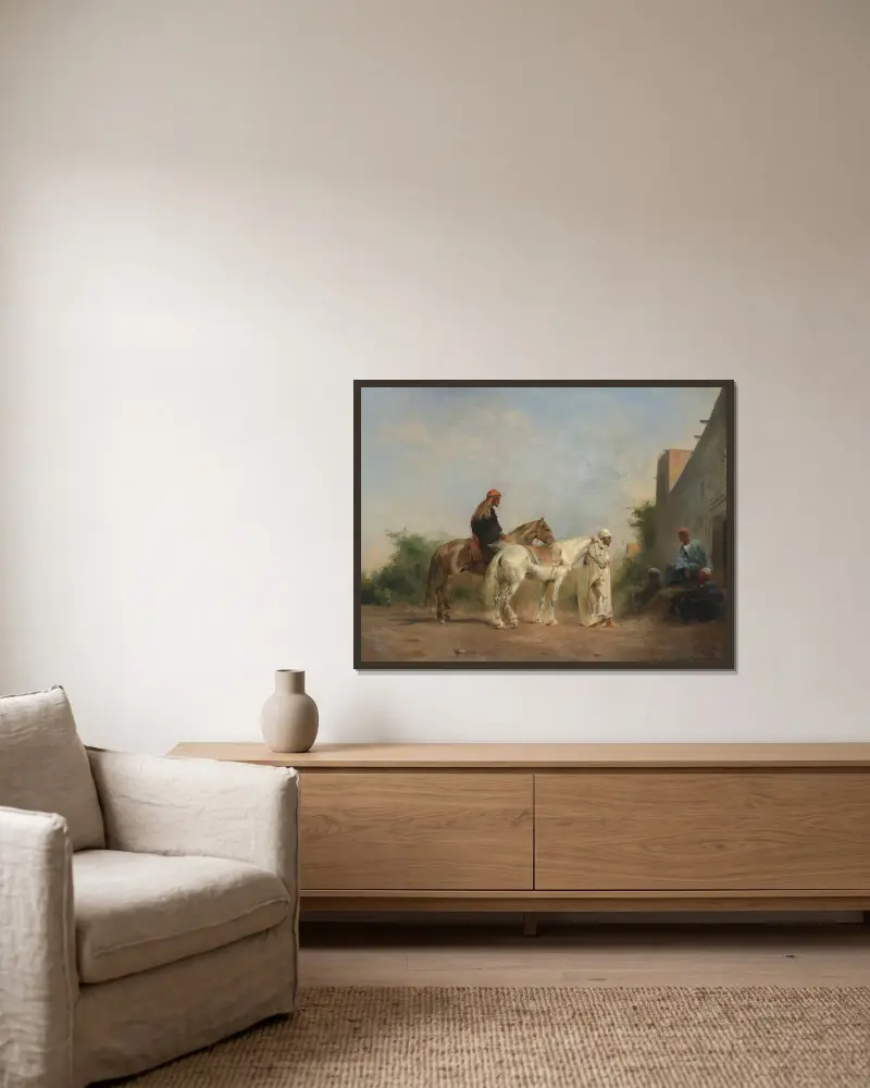 Pferdehändler von Eugène Fromentin gerahmt an einer Wand